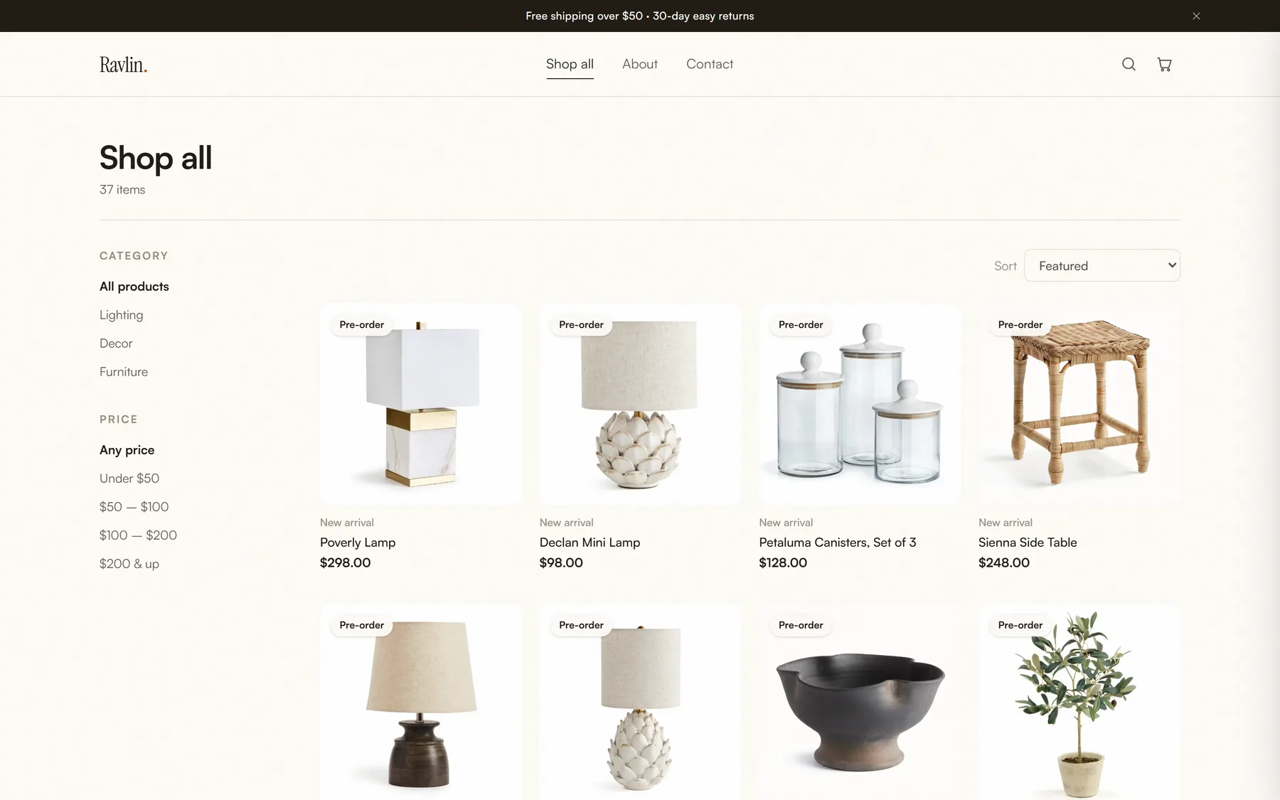 The Ravlin Shop website